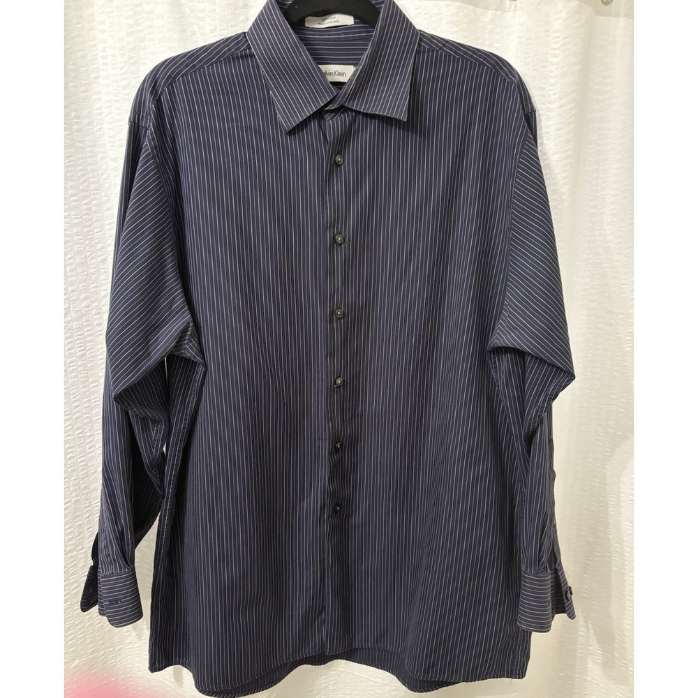 Calvin Klein Mens Long Sleeve Striped‎ Shirt Neck 16 1/2 Sleeves 32-33
